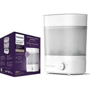 AVENT Philips Avent Premium - Sterilizzatore e asciugabiberon, rimuove il 99,9% dei batteri, senza sostanze chimiche, capacità 6 biberon, tettarelle, accessori, modello SCF293/01