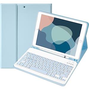 SOPPY Custodia con Tastiera per iPad 6a Generazione 2018, 5a Gene 2017, iPad Pro 9.7, Air 2/1 con Bluetooth Tastiera Rimovibile Wireless Cover, con Slot per Penna Stilo, Layout Italian - Azzurro
