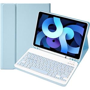 SOPPY Custodia con Tastiera per iPad Air 11 pollici (M3 2025 / M2 2024) e Air 4a/5a Gene e iPad Pro 11 pollici (1a/2a/3a/4a), Cover con Tastiera Staccabile, con Slot per Penna Stilo, Azzurro