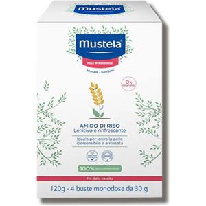 Mustela Amido di Riso - 4 Bustine da 30 g per Pelle Ipersensibile, Lenitivo e Rinfrescante