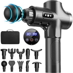 ANSGEC Pistola Massaggio Muscolare, 30 Velocità Pistola Massaggiante Muscolo Profondo Tessuto, 2500mAh Batteria Ricaricabile, 3300RPM Silenziosa Massaggiatore Elettrico, 10 Testine, Schermo Tattile LCD