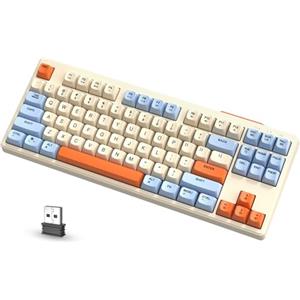 ATTACK SHARK X FREEWOLF M87 Tastiera da Gioco Wireless all'80%, TKL RGB Mechanical Feeling SA Tastiera PBT Bluetooth/2.4Ghz, Batteria da 4000 mAh per Mac/Win, Ufficio/Giochi, QWERTY - Grigio Cremoso