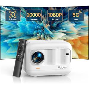 YABER 【Focus Elettrico】Mini Proiettore Portatile 5G WiFi Bluetooth, YABER Videoproiettore Supporta 1080P Full HD,±40°Correzione Trapezio, Regali di festa Proiettore per iOS/Android/TV Stick/HDMI