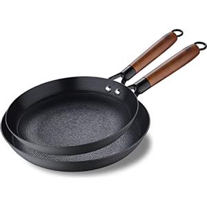 MasterPRO Odín | Wok 24 cm + Grillpfanne 28 cm | Pfannenset Antihaftbeschichtet 2-Teilig | Aus Eisen | Ergonomische Holzgriffe | Pfannen Set | Für Alle Herdarten