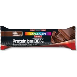 MASSIGEN Mass Sport Protein Bar 36% Doppio Cioccolato, 50 g, Barretta Proteica con 18 g di Proteine, Triplo Strato e Ridotto Contenuto di Zuccheri, Ricca di Fibre