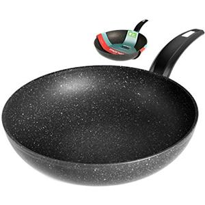 Moneta Wok 1 Manico Antiaderente Hercules Stone Pentole Cucina, Alluminio Rivestito, Nero, 28 cm