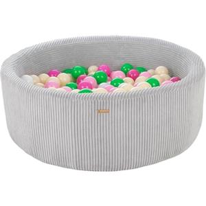Velinda Piscina con 200 palline colorate rotonda 90cm velluto a coste bambino gioco (Colore piscina/palline: grigio/bianco, verde, rosa, rosa chiaro, cappuccino)