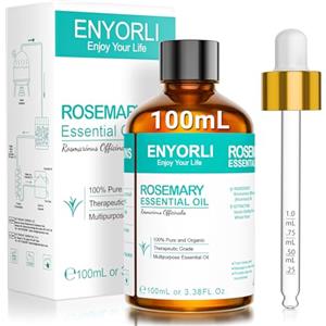 ENYORLI Olio Essenziale di Rosmarino 100mL 100% Puro Naturale Distillato a Vapore per Cura dei Capelli, Cura della Pelle, Aromaterapia, Massaggio & Candele Profumate, Con Pipetta
