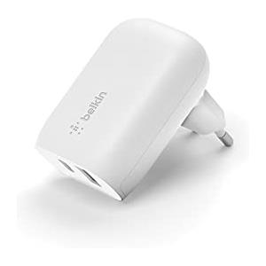 Belkin Doppio caricabatteria da parete USB type C PPS PD 37 W, porta type C con Power Delivery (25 W) e type A (12 W)