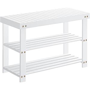 SONGMICS Panca Portascarpe, Scarpiera in Bambù a 3 Livelli, Panca per Corridoio, Può Contenere fino a 130 kg, 28,7 x 70,1 x 45,3 cm, per Ingresso, Bagno, Camera da Letto, Bianco LBS004W01