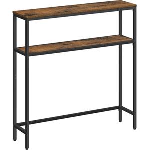 VASAGLE Tavolo Consolle, 20 x 80 x 80 cm, Tavolino Stretto, Tavolo da Ingresso Moderno con 2 Ripiani, Per Soggiorno, Camera da Letto, Marrone Vintage e Nero Inchiostro LNT130K01