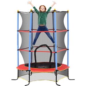 HOMCOM Trampolino Elastico per Bambini con Rete di Sicurezza, Tappeto Elastico con Pali Imbottiti per Interno ed Esterno, Età 3-10 Anni, Ø175 x 190 cm, Blu