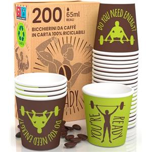 Eurocali 200 Bicchierini in Carta per caffè 65ml ReadyCUP Bicchieri Ecologici Biodegradabili Monouso Piccoli Asporto Bevande Calde