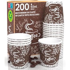 Eurocali 200 Bicchierini in Carta per caffè 65ml Coffee Liberty Bicchieri Riciclabili Monouso Piccoli Asporto Bevande Calde