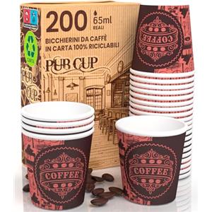 Eurocali 200 Bicchierini in Carta per caffè 65ml PubPinkCUP Bicchieri Ecologici Biodegradabili Monouso Piccoli Asporto Bevande Calde