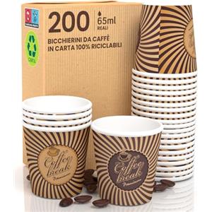 Eurocali 200 Bicchierini in Carta per caffè 65ml VintageCUP Bicchieri Ecologici Biodegradabili Monouso Piccoli Asporto Bevande Calde