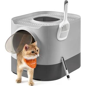 Feandrea Lettiera Toilette per Gatti Chiusa, XXL, con Coperchio, Vassoio Estraibile, Paletta, Spazzola, per Gatti di Diverse Taglie, Meno Tracce, Grigio Tortora e Grigio Ardesia PPT002B01