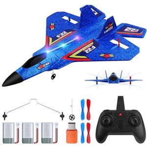 Henakmsl 3CH Aereo Telecomandato FX22, 2,4 GHz Aereo RC Aeroplano Telecomandato con 2 Batterie e Luci Colorate, Aliante Volante Telecomandato per Adatto a Bambini/Adulti/Principianti, Blu