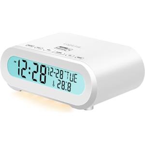 Logilink SC0121W - Sveglia radio, visualizzazione di temperatura e umidità, timer per addormentarsi, con porta USB per la ricarica di telefoni cellulari, tablet, eReader