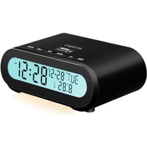 Logilink SC0121 - Sveglia radio, visualizzazione di temperatura e umidità, timer di addormentamento, con porta USB per la ricarica di telefoni cellulari, tablet, eReader