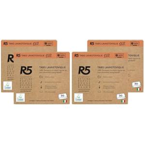R5, Eco Tabs Lavastoviglie, 120 Pastiglie Lavastoviglie, con Tensioattivi di Origine Vegetale, Certificate Ecolabel, Made in Italy, 4 x 30 Pods