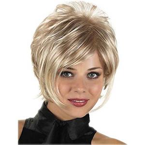 YXSHZ Parrucca bionda Pixie, parrucca corta e riccia sintetica, per donne, in fibra resistente al calore, con frangia