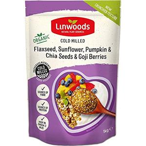 Linwoods Lino macinato, girasole, zucca, semi di chia e bacche di goji 1 kg, ricco di omega-3, fonte naturale di fibre e proteine, senza glutine