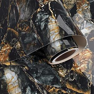 VaryPaper Carta Adesiva Marmo Nero e Oro Carta da Parati Decorativa 40cmx200cm Carta Adesiva per Mobili Pellicola Top Cucina Adesiva Carta da Parati per Cucina Lavabile Bagno Piano da Lavoro Armadi