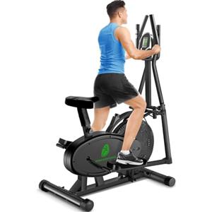 Xmifer Ellittiche Per La Casa, 2 in 1 Cross Trainer Ellittico Ergonomico Con Sedile e Resistenza Regolabili, Display LCD, Pedale Antiscivolo, Capacità Di Carico 265 LBS Salvaspazio (Nero)