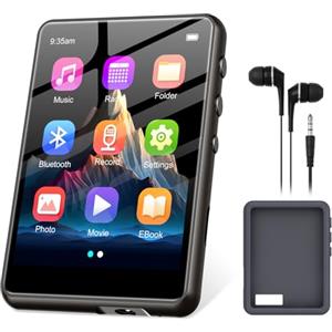 ZAQE Lettore MP3 128GB Bluetooth 5.3, ZAQE 2,4" Full Touchscreen Lettore MP3 sportivo portatile, Altoparlanti integrati ad alta definizione, Radio FM, Registrazione, Line-In, Suono HiFi, fino a 512GB, Nero