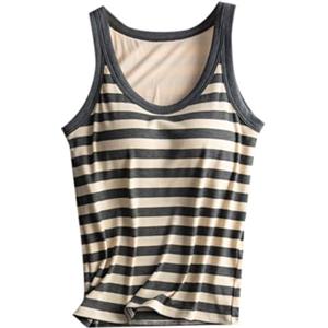 Generisch Canottiera da donna con reggiseni integrati, canotta estiva, corsa, a strisce, senza maniche, sciancrata, camicette, Camisole Athletic Casual Basic 2025, per allenamento Loose Fit Trendy, grigio., XL