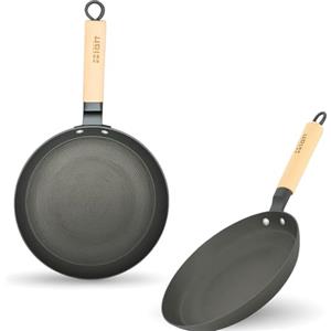 lätt Home Set di padelle in ghisa antiaderente, adatte per cucina a induzione a gas, piano cottura elettrico, forno lavastoviglie, manico in legno chiaro rimovibile, set 2 diametri 24-28 cm