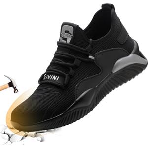 AQTDUAJ Scarpe da Lavoro Uomo Scarpe Antinfortunistiche Donna con Punta in Acciaio Scarpe Protettive S1 Estive Traspiranti Antiscivolo Sneakers Nero Grigio 46