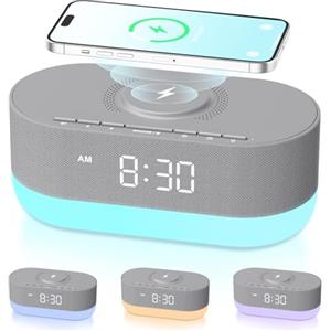 DOUMOSH Radiosveglia digitale con stazione di ricarica senza fili, sveglia Bluetooth - Organizza il tuo comodino, display e luce, svegliati rinfrescati
