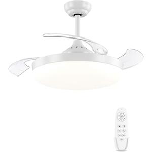 AUTODAY Retrattile Ventilatore da soffitto con luce 36W LED Invisibile Ventilatore soffitto dimmerabile diametro 108cm reversibili motore DC 30W Telecomando con funzione memoria 6 velocità