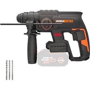 WORX Nitro WX381.9 - Martello pneumatico senza spazzole da 20 V, per forare, perforare a martello e scalpellare, 2 Joule, senza batteria e caricatore