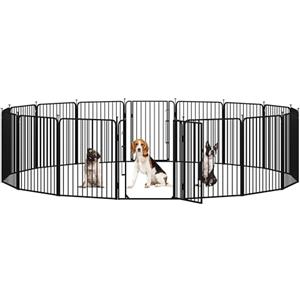 Yaheetech Recinto per Cani 16 Pannelli 80 cm da Interno da Esterno, Cancelletto Box per Cane Gatti, Cancello Recinzione Barriera Pieghevole in Metallo per Casa Giardino