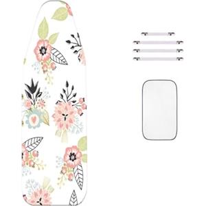 WTAIS Cotone - Copriasse da Stiro, 160x60cm, Misura Extra-Large Pink Flower Spessore A 2 Strati - ASSE Stiro Coperture, con Rete Isolante E Chiusure