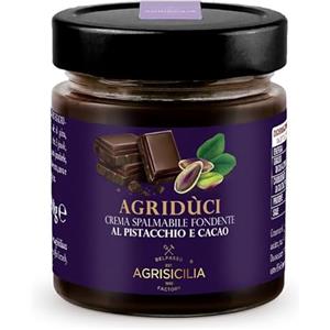 Agrisicilia crema spalmabile fondente al pistacchio e cacao, per colazione, dolci e dessert, gusto intenso e cremoso, vasetto da 200 grammi