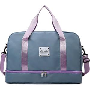Vllcsla Borsa Sportiva 38.4L Donna, con Scomparto Scarpe & Tasca Bagnata, Borsone Weekend Duffel Donna, Borsa da Viaggio Grande Capacità Bagaglio a Mano, Borsone Palestra Fine Settimana (Blu scuro)