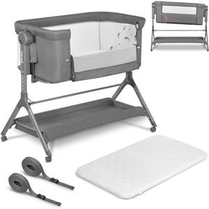 lionelo LEONIE culla e lettino da affiancare per neonato con materasso e funzione dondolo Regolazione in altezza a 5 livelli Opzione d'inclinazione Arioso co-sleeping portatile culla 2 ruote (Girgio)