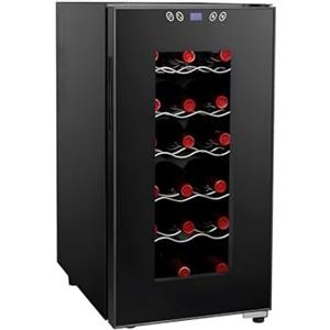 Wintem Cantinetta Vino Doppia Temperatura 18 Bottiglie Refrigerata con Illuminazione LED e Funzionamento Silenzioso, Regolazione Temperatura 12-18°C, Mini Frigo per Vini (18 Bottiglie)