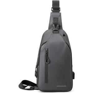 FANDARE Zaino Monospalla Borsello uomo Borsa Monospalla Borsa a tracolla Borsello Uomo Tracolla Marsupio Uomo Tracolla con foro per auricolari & USB Borsa a spalla Borsa Grigio
