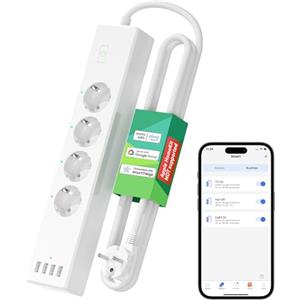 Meross 4000W Ciabatta Elettrica WiFi Smart Alexa, Multipresa Controllo Vocale con 4 Schuko 4 Porte USB, Risparmio Energetico, Protezione da Sovraccarico Compatibile con Google Home