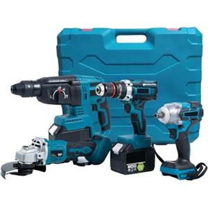 GrecoShop Kit Utensili a Batteria 4 in 1 88V: Trapano Avvitatore a Percussione, Smerigliatrice Flex Angolare, Martello Tassellatore SDS-PLUS, Avvitatore Svita Bulloni Svitabulloni Impulsi + 2 Batterie