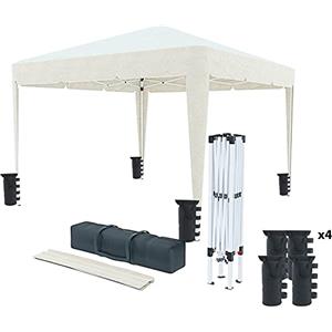 Bricozone Gazebo 3 x 3 M Pieghevole Idrorepellente Struttura Acciaio Copertura 160 gr/m² Con 4 Sacche Per Pesi E Sacca Di Trasporto Chiusura A Fisarmonica Da Giardino Campeggio Esterno Piscina Fiere (Beige)