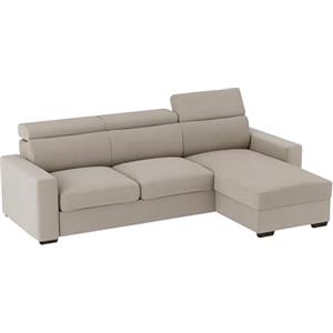 ALFASOFA Divano mod. Tirana con Chaise Longue Penisola Contenitore, letto estraibile, poggiatesta reclinabili. 235X159 cm (LxP),Penisola posizionabile (Destra o Sinistra) di 154cm. Colore 15/03 taupe