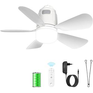 Gliztech 50CM Ventilatore da Soffitto Esterno, 20000mAh Lampadario con Pale con Batteria, Ventilatore Campeggio Rimovibile con Gancio e Telecomando per Gazebo, Terrazza, Tenda
