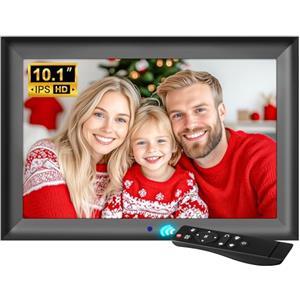 OBVHNUA Fotocornice Digitale 10,1 Pollici Cornice Elettronic con Telecomando, Senza WiFi Senza Touchscreen Rotazione Automatica Supporto USB/SD, Foto Musica Video Calendario Famiglia
