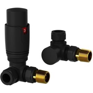 Leporce Valvola termostatica angolare di design per termosifone e portasciugamani TRV con detentore da 15 mm, tubazioni standard disponibili (nero)